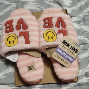 Muk Luks Pink Striped Love Slippers